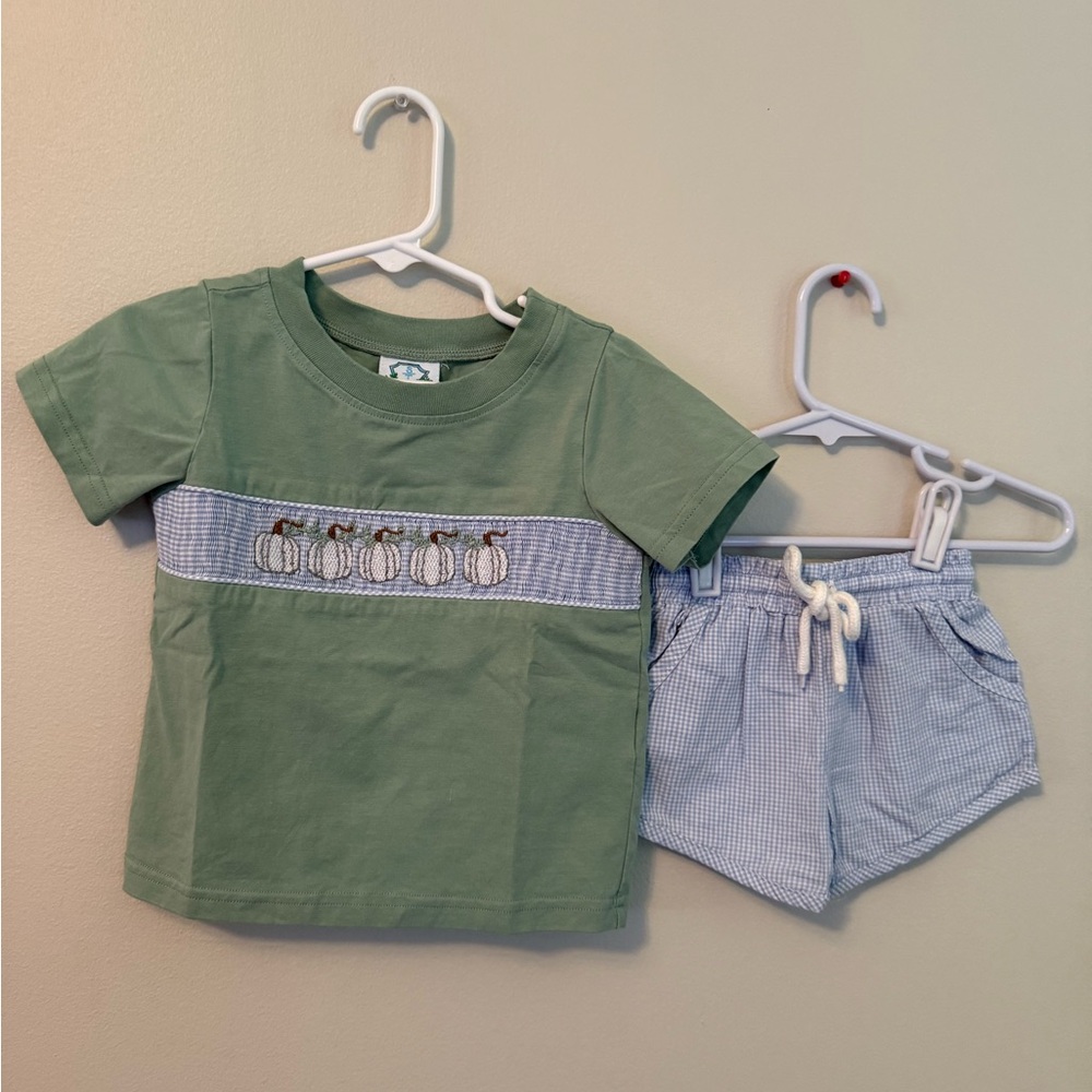 Southern Taters Green Pumpkin Smocked Shirt with Matching Shorts